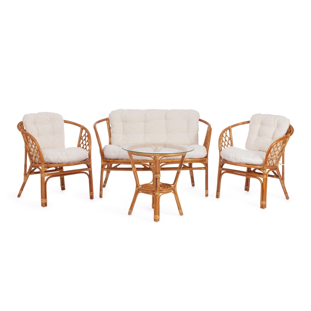 Комплект для отдыха "BAHAMA" (диван + 2 кресла + стол со стеклом ) /с подушками/ TETC10090