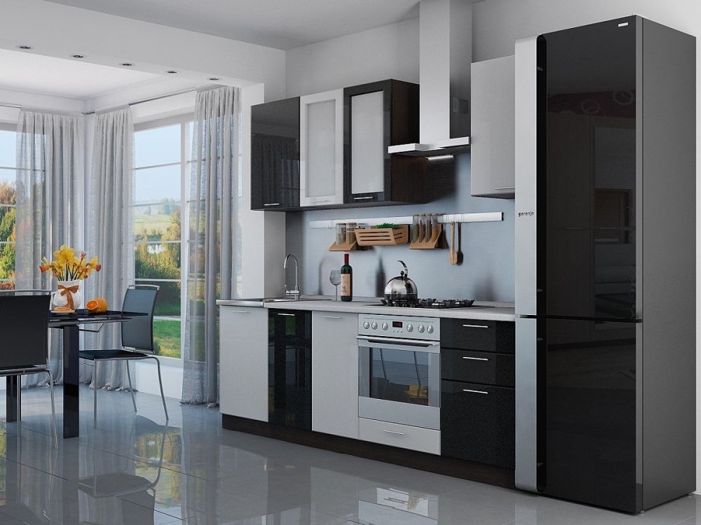 Кухня Валерия-М-03 Белый металлик/Черный металлик VI21700