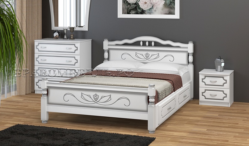Кровать Карина 5 белый жемчуг, с ящиками Браво BRA80342