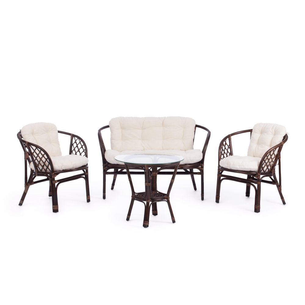 Комплект для отдыха "BAHAMA" (диван + 2 кресла + стол со стеклом ) /с подушками/ TETC15383
