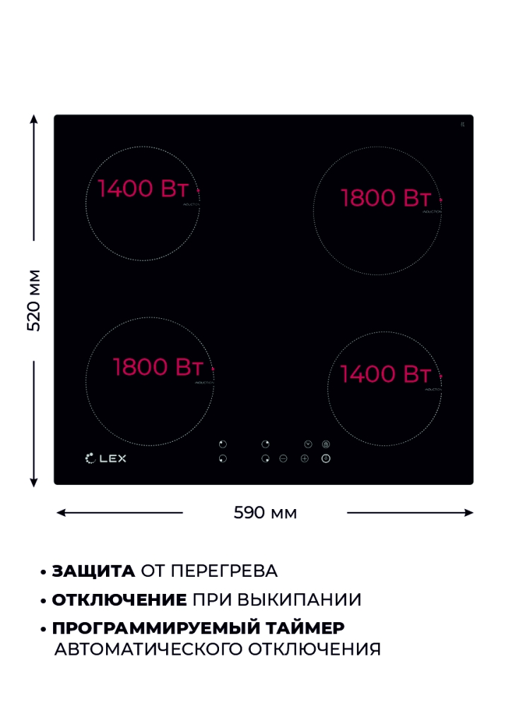 Товар Индукционная панель Варочная панель индукционная LEX EVI 640-1 BL